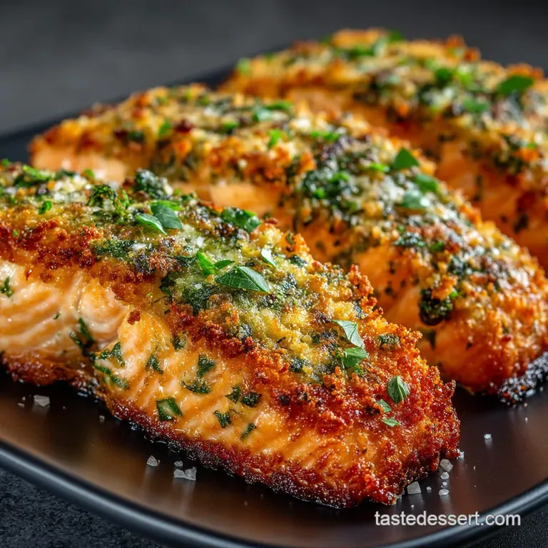 Air Fryer Perfection Crispy Parmesanbasil Crusted Salmon Fillets presentation