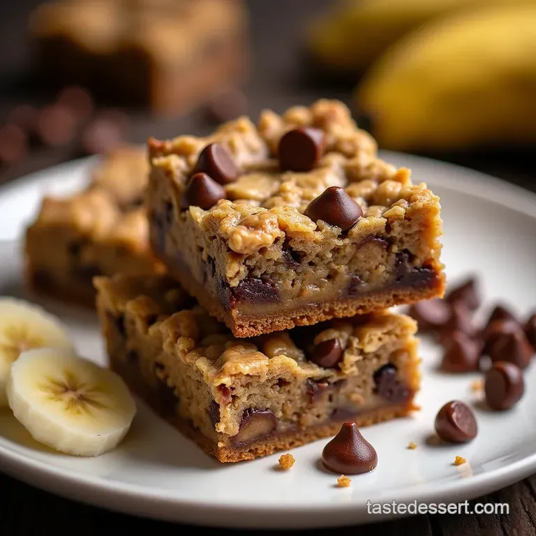 The No Fuss Favourites Chewy Peanut Butter Banana Chocolate Chip Oatmeal Bars presentation