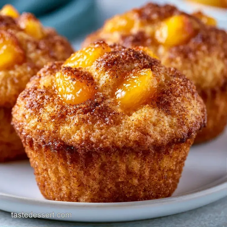 Warm golden muffins on a white ceramic plate, dusted with powdered sugar and garnished with fresh mint leaves.