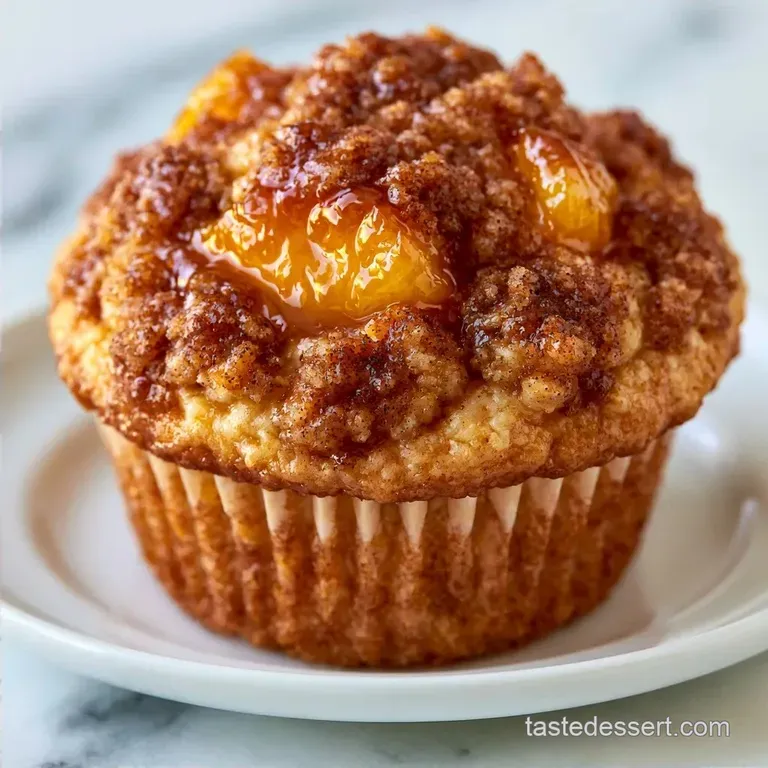Bakery-Style Caramel Peach Cobbler Muffins