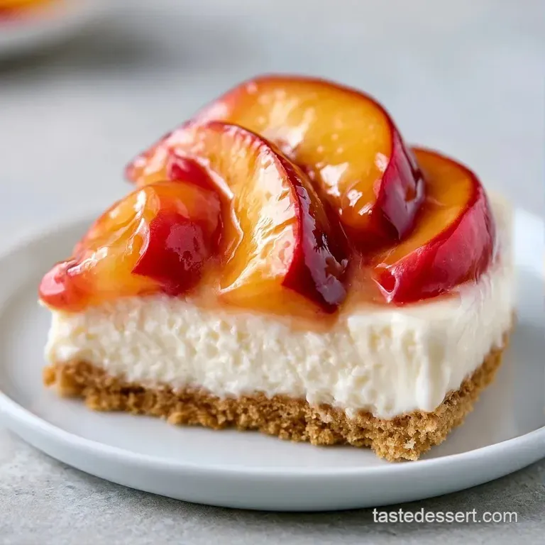 Four elegant dessert glasses filled with alternating layers of pale orange peaches and velvety white whipped cream.