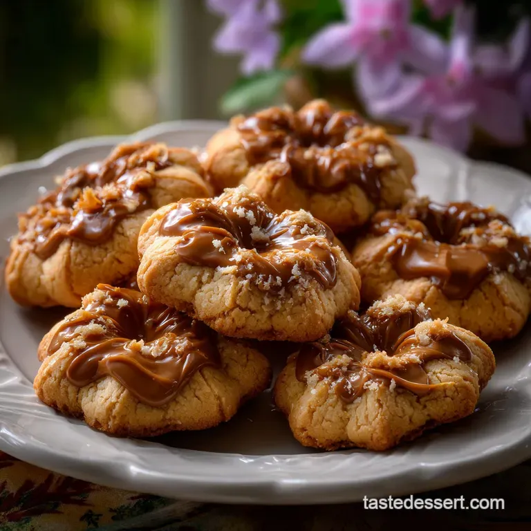 Perfectly round cookies with a single chocolate kiss pressed into each, artfully arranged on a white ceramic plate, ready ...