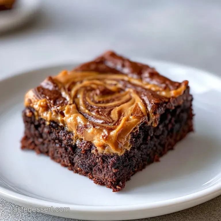 Rich chocolate squares stacked on a white platter, garnished with a dusting of sugar and fresh mint leaves.