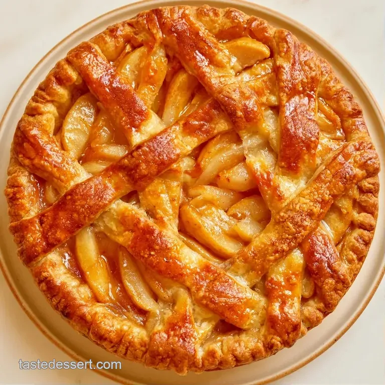 A slice of warm fruit pie with a melting scoop of vanilla ice cream on a white ceramic plate with a mint leaf.