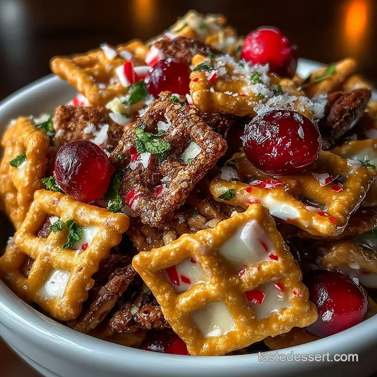 Nobake Winter Wonderland Peppermint Crunch Snack Mix presentation