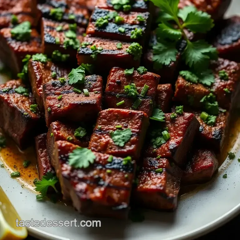 Perfectly Grilled Flat Meat Skewers with Chimichurri Sauce presentation