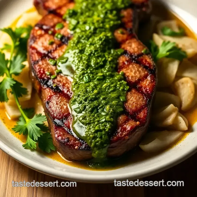 Perfectly Grilled Ribeye Steak with Chimichurri Sauce presentation