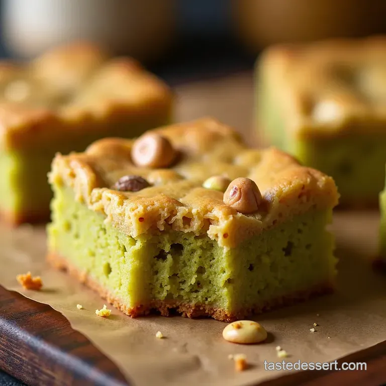 Pistachio Butter White Chocolate Blondies presentation