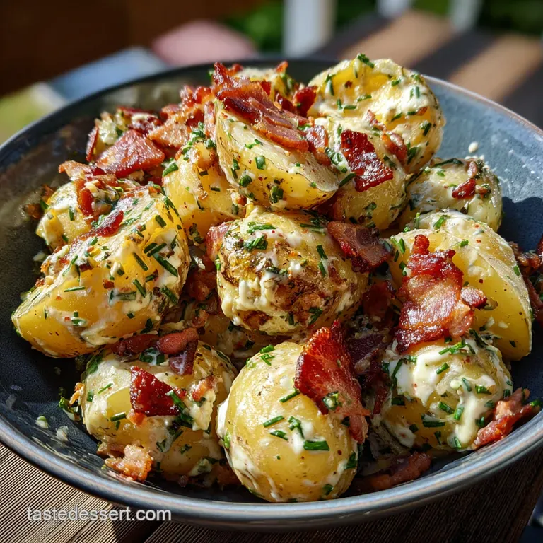 Posh Picnic Potato Salad with Tarragon Dijon Crispy Bacon presentation