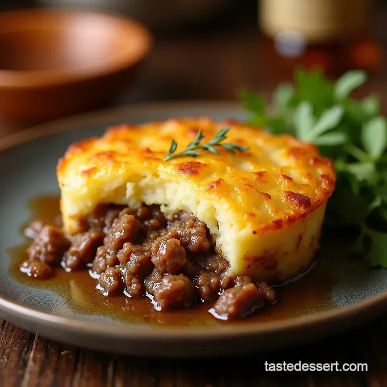 The Proper British Shepherds Pie Rich Lamb Filling Beneath a Golden Potato Crown presentation
