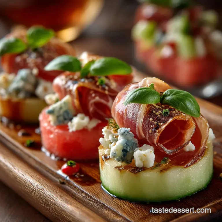 Easy Summer Nibbles Melon Blue Cheese Prosciutto and Basil Canapés