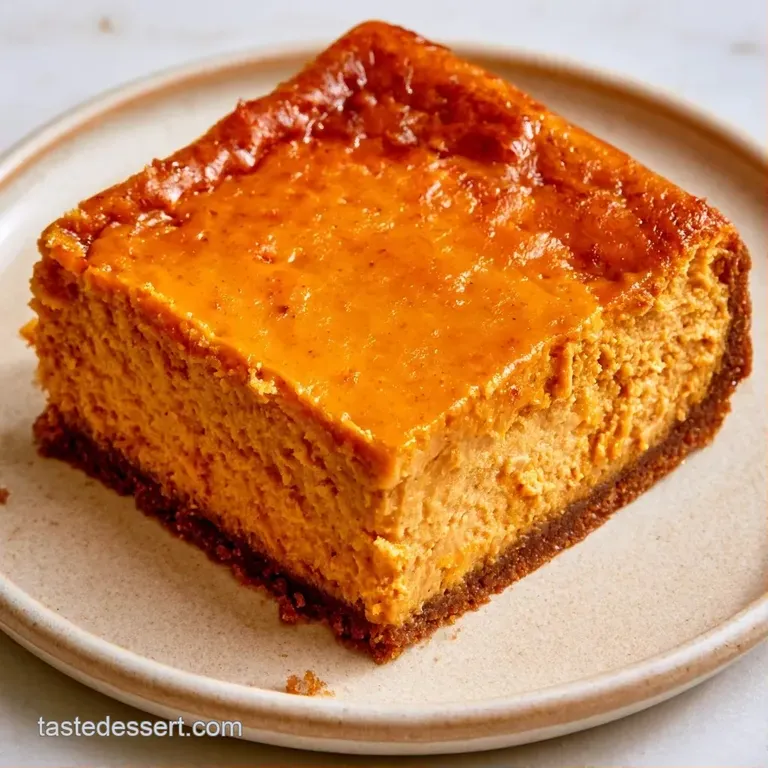 Elegant orange-hued dessert squares arranged on a slate platter, topped with whipped cream and autumn spices.