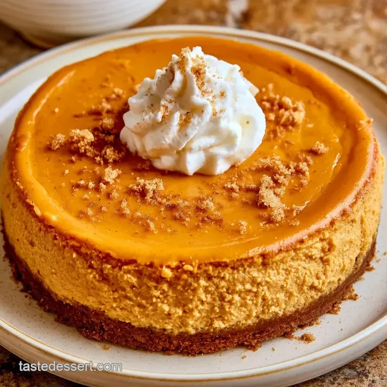 An orange-hued cake slice on a white plate, topped with a swirl of cream and a dusting of warm brown cinnamon.