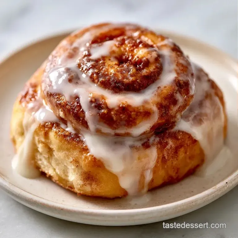 Two spiraled pastries on a white ceramic plate, drizzled with glossy glaze and dusted with cinnamon sugar.