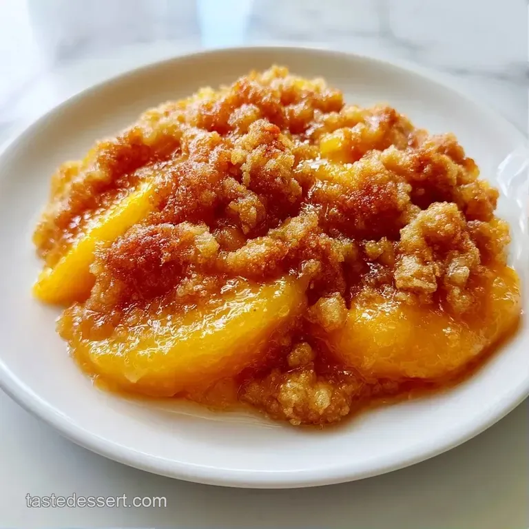 A white ceramic ramekin filled with glistening orange peach slices and a dollop of melting cream on a wooden table.
