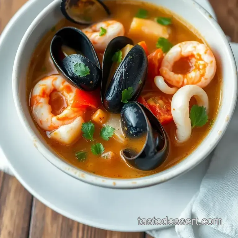 Quick Seafood Soup with Fresh Ingredients presentation