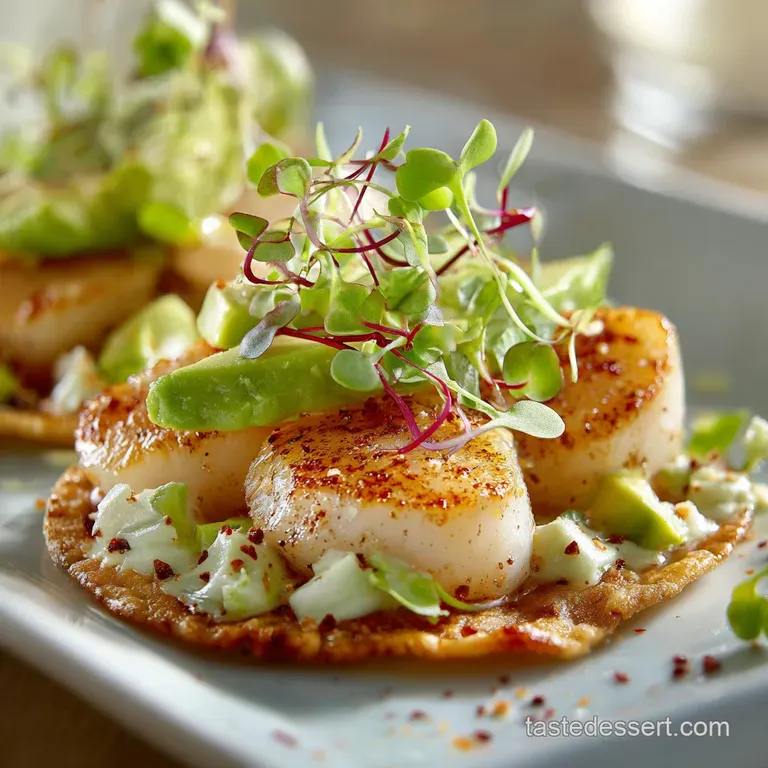Scallop Tostadas: Quick Ceviche Cure with Zesty Avocado Crema presentation