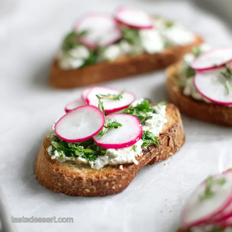 Radish Herb Tartines with LemonRicotta presentation