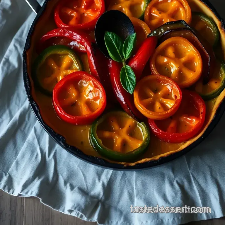 Roasted Bell Pepper Tart Tatin with Balsamic Glaze presentation