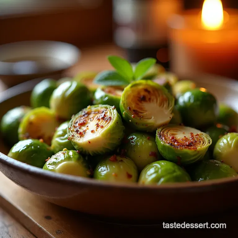 Roasted Brussels Sprouts with Balsamic Bliss Walnut Crunch presentation