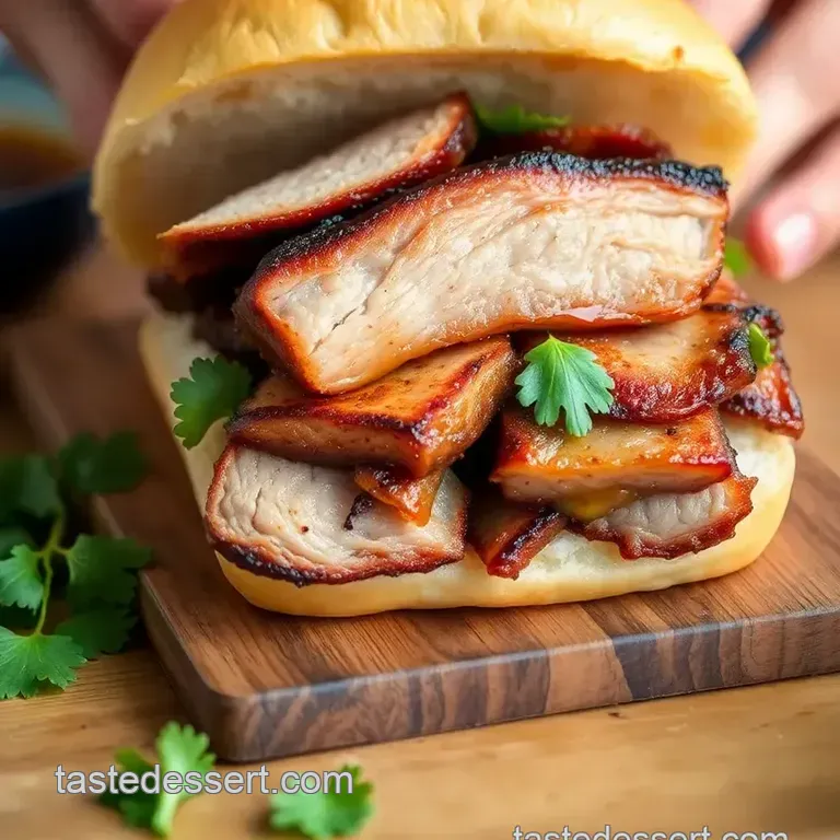 Roasted Pork Belly Banh Mi Sandwich presentation