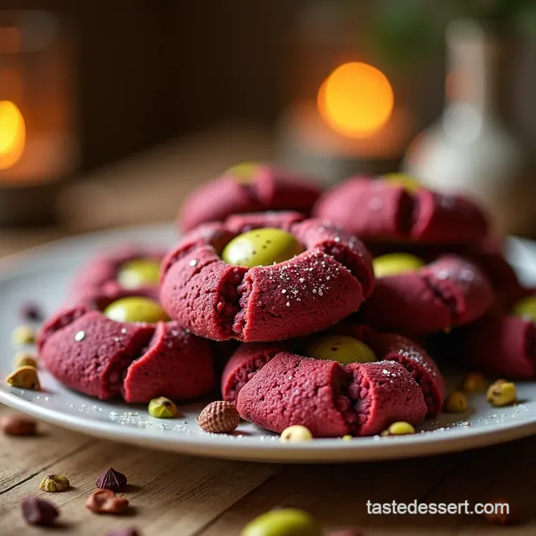 Ruby Rendezvous Chewy Ruby Chocolate and Pistachio Cookies presentation
