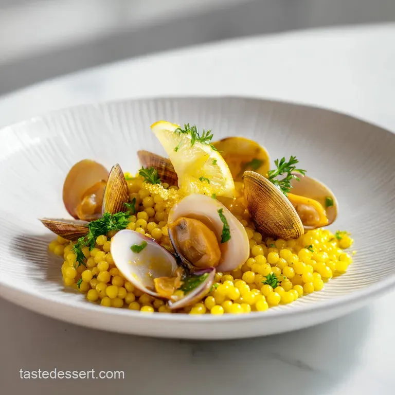Fregola Pasta Dish: Saffron Clams Recipe presentation