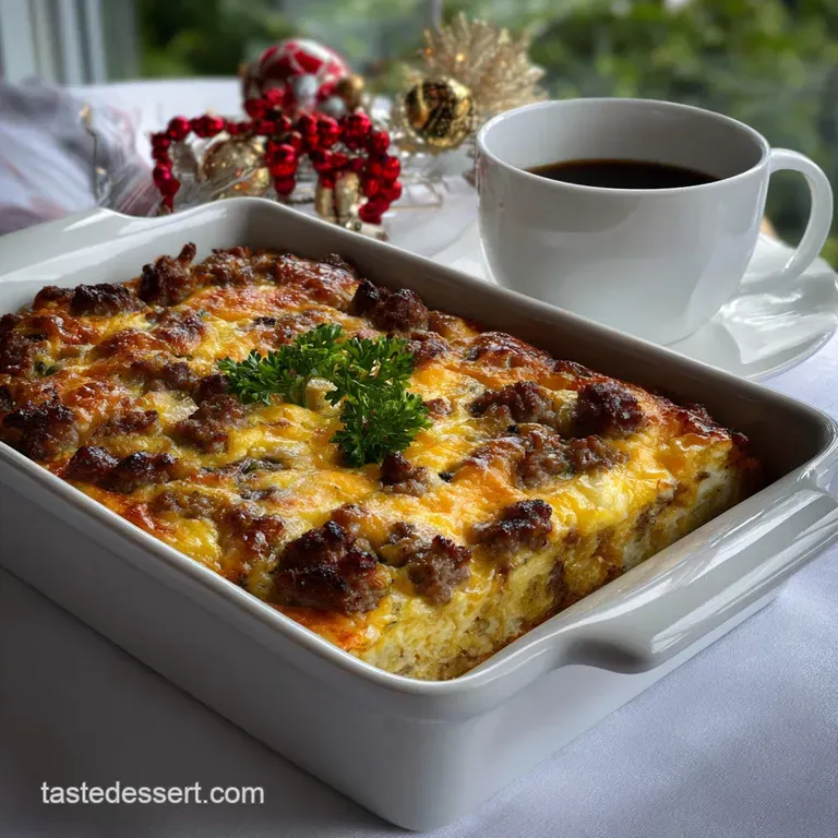 Individual portions of the casserole, garnished with fresh chives, artfully arranged on a white plate. A warm, inviting br...