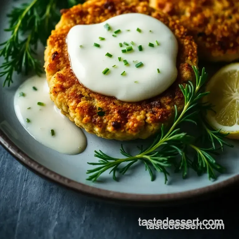 Savory Canned Salmon Cakes with Lemon Dill Sauce presentation