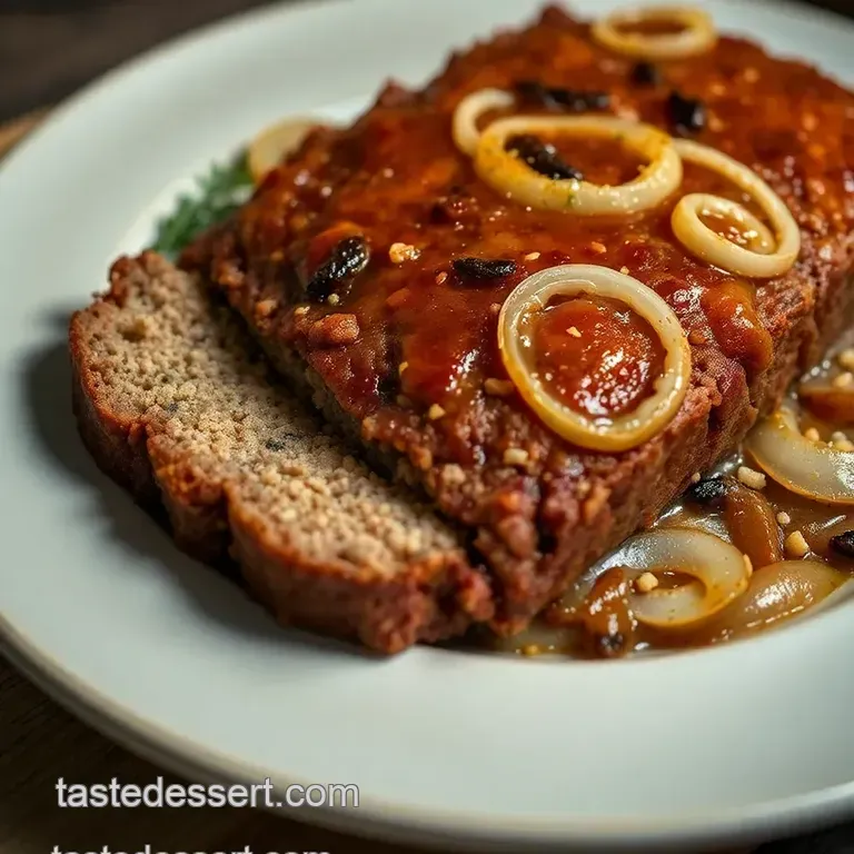 Savory French Onion Meatloaf with Melted Gruyère presentation