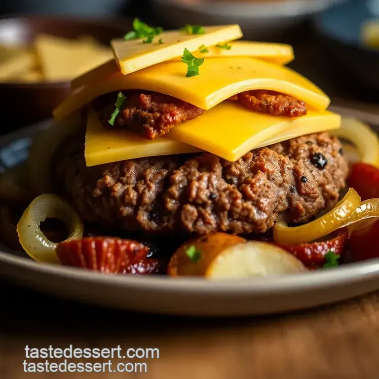 Savory Ground Chuck Burgers with Caramelized Onions presentation