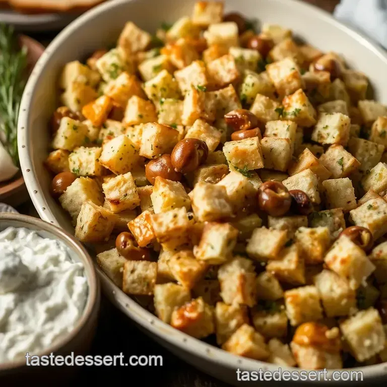 Savory Sourdough Stuffing with Herbs and Chestnuts presentation