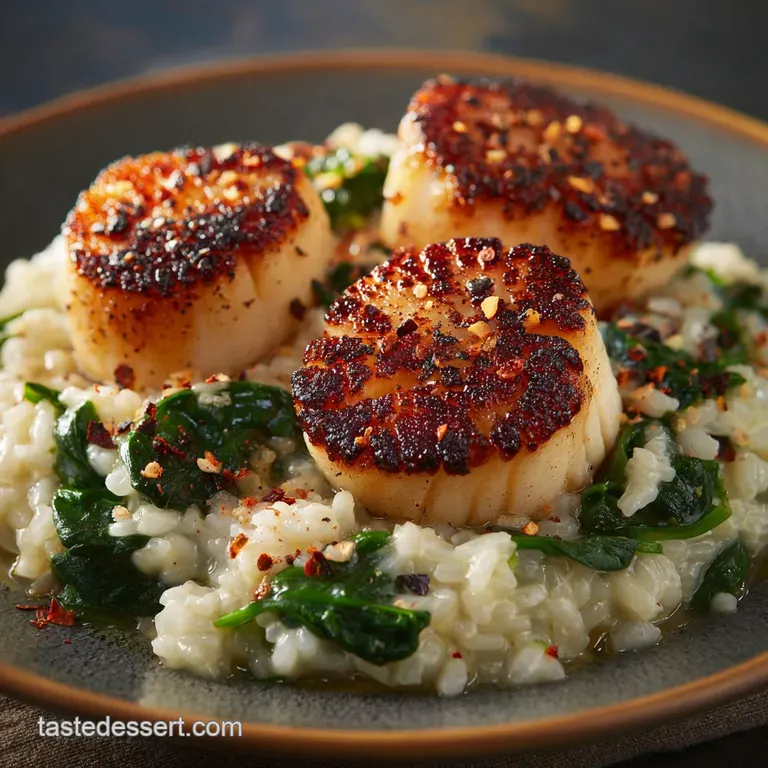 Panseared King Scallops with Creamy Lemonparmesan Risotto presentation