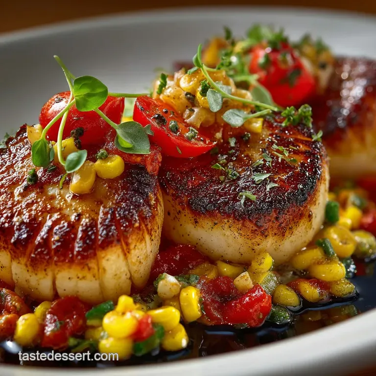 Coastal Perfection Seared Scallops with Basil and Savoury Summer Succotash