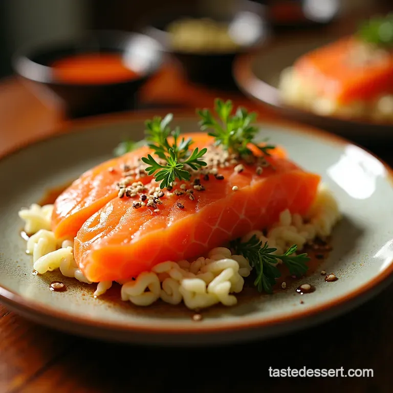 Simply Stunning Salmon Sashimi with Classic Garnishes presentation