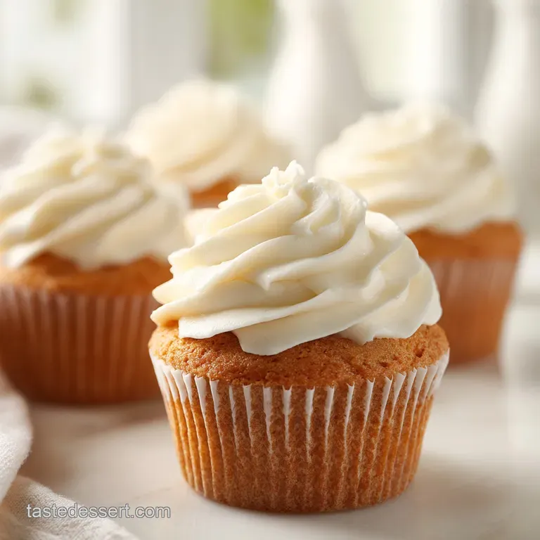 Miniature cakes with piped buttercream swirls arranged on a white ceramic platter with fresh mint leaves.