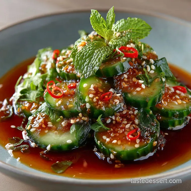 Smashed Cucumber Salad with Fiery Sesame Dressing Pai Huang Gua presentation