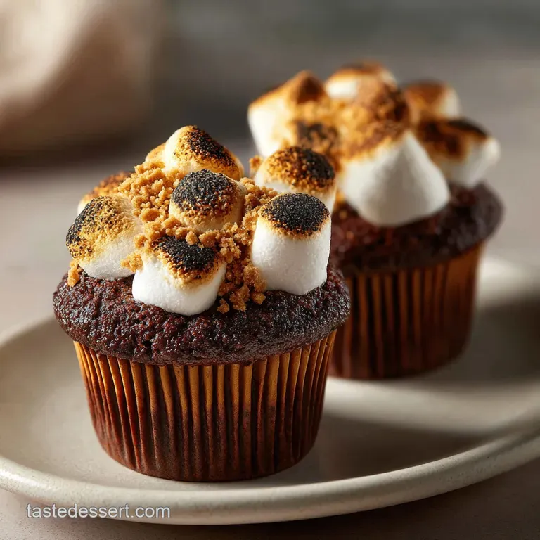 Three treats on a white platter featuring toasted marshmallow peaks and a dusting of golden graham cracker crumbs.