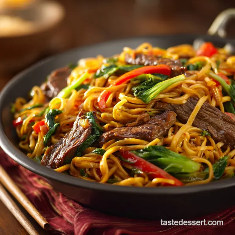 Beef Lo Mein: Restaurant-Style Wok Noodles with Tender Steak presentation