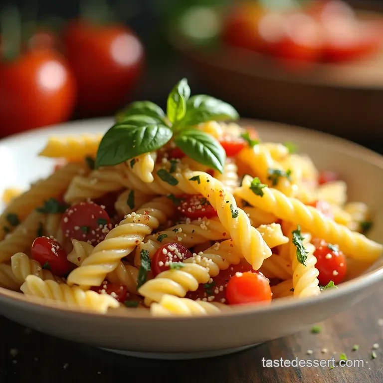 Speedy Summer Pasta Salad Sunshine on a Plate presentation