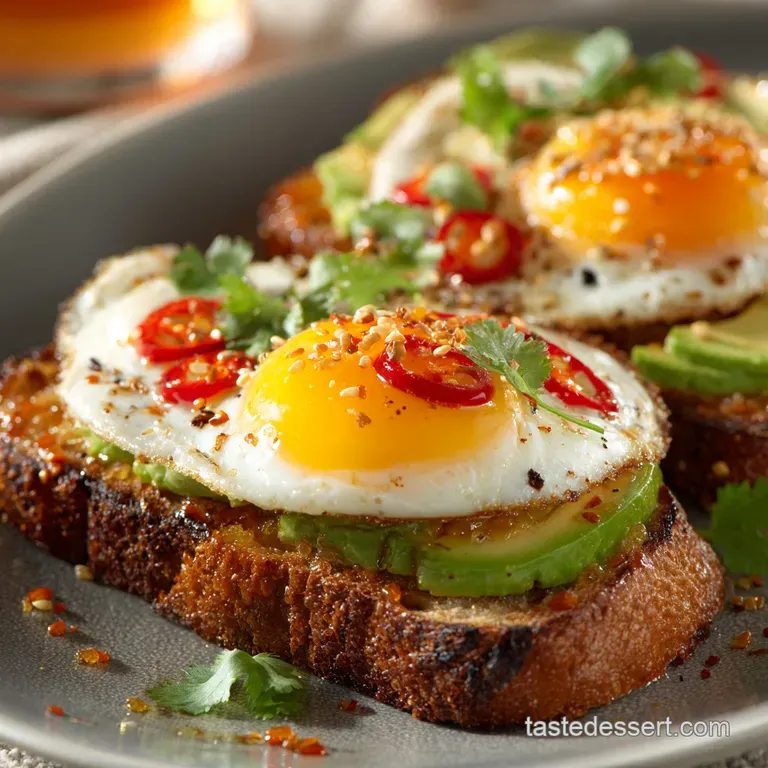 Breakfast Toast: Smashed Avocado and Umami Chili Crunch Eggs