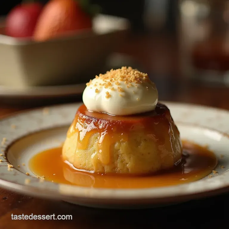 Proper Puddings the Ultimate Sticky Toffee Pudding with Bourbon Cr&egrave;me Anglaise presentation