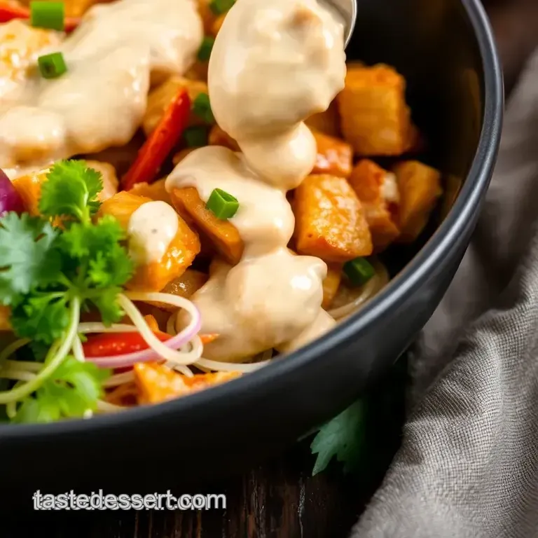 Zesty Stir-Fry Chicken Salad with Creamy Dressing presentation
