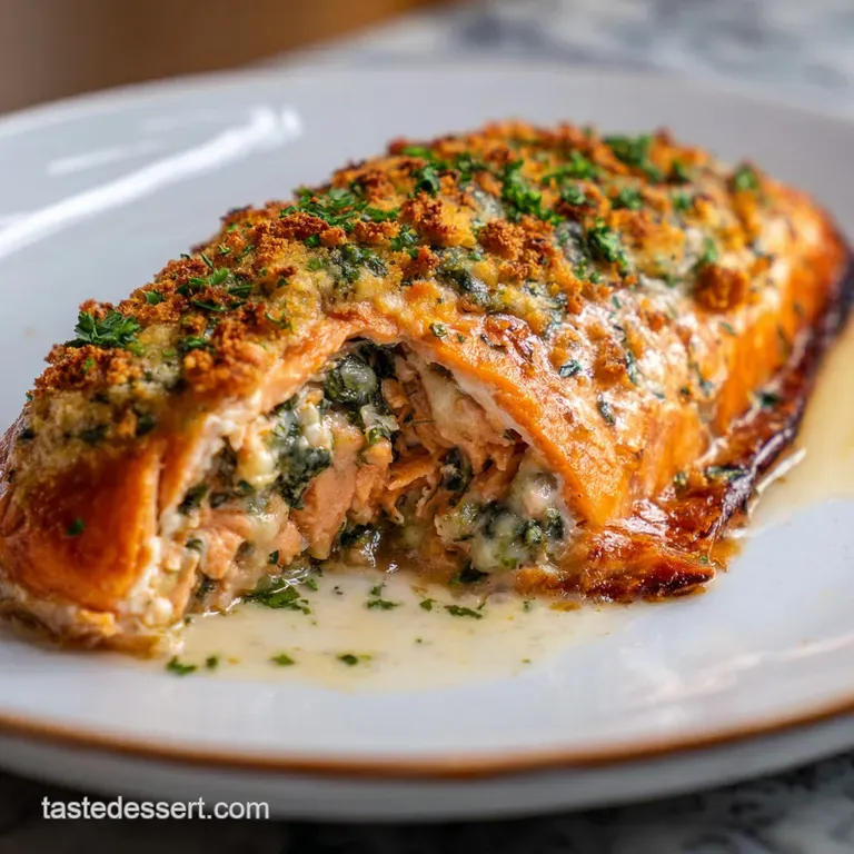 Stuffed Salmon: Sunday Best Creamy Garlic Bake