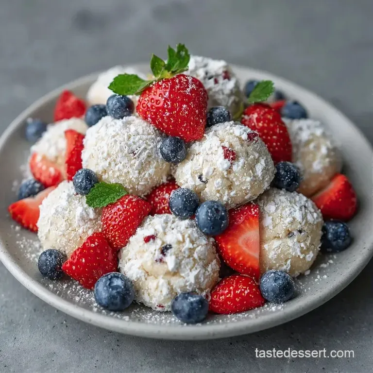 An assortment of buttery cookies and pastel sweets arranged neatly with fresh berries on a light oak serving board.