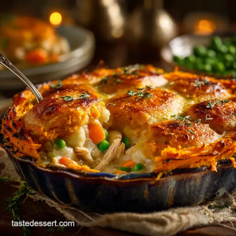 The Autumn Warmer Turkey Pot Pie with Herbed Sweet Potato Crust presentation