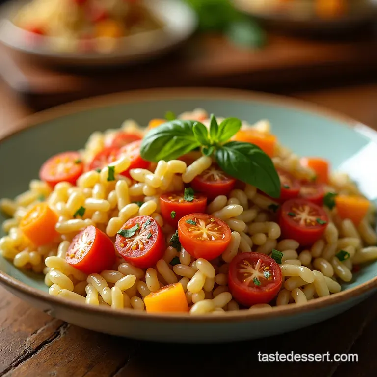 Tangy Mediterranean Orzo Salad Sunshine on a Plate presentation