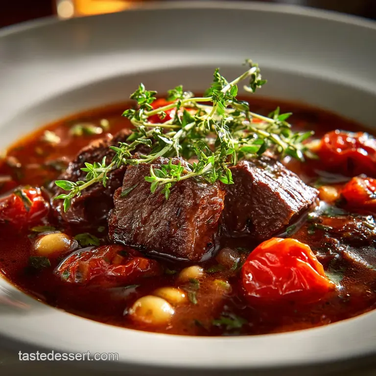 A Proper Hearty Claret Beef Tomato Acini Di Pepe Comfort Soup presentation