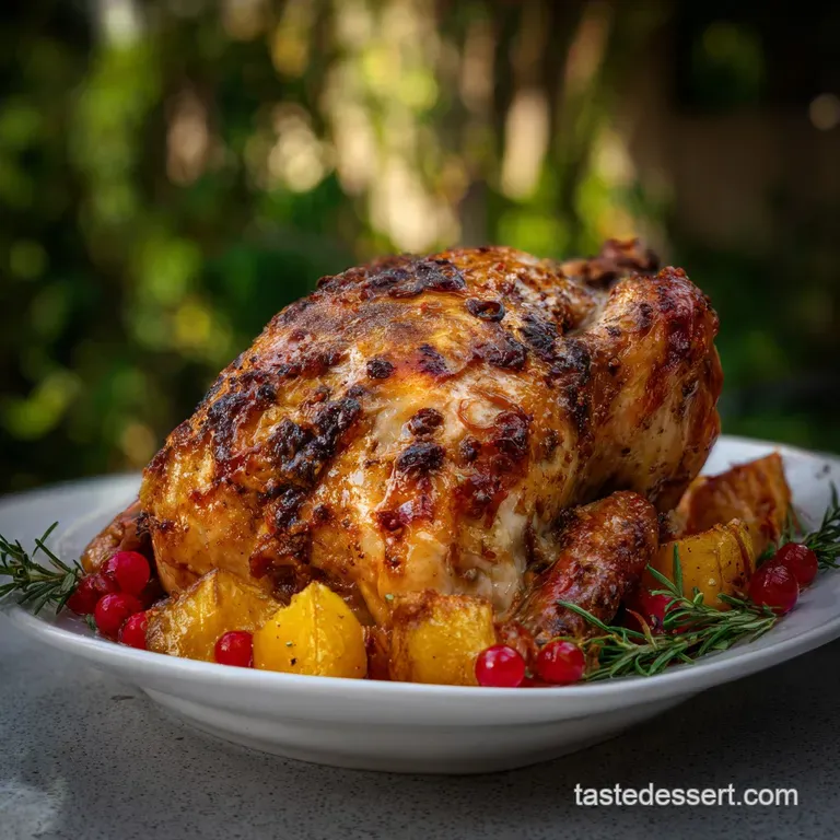 Elegant plate showcasing perfectly cooked meat with a glistening exterior, garnished with fresh, verdant sprigs, ready to ...