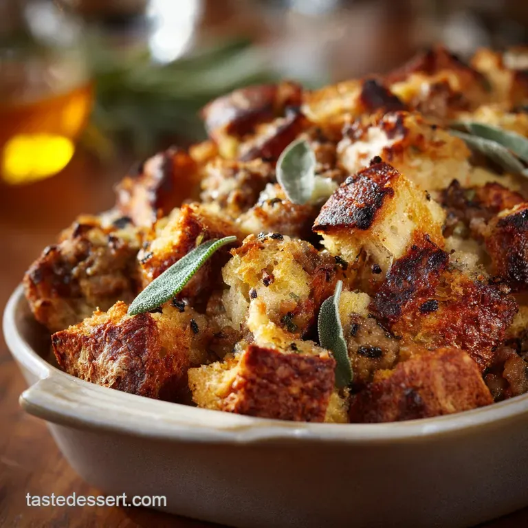 Thanksgiving Side Dishes: Sourdough Sage Cider Sausage Dressing (The Butchers Hearth) presentation